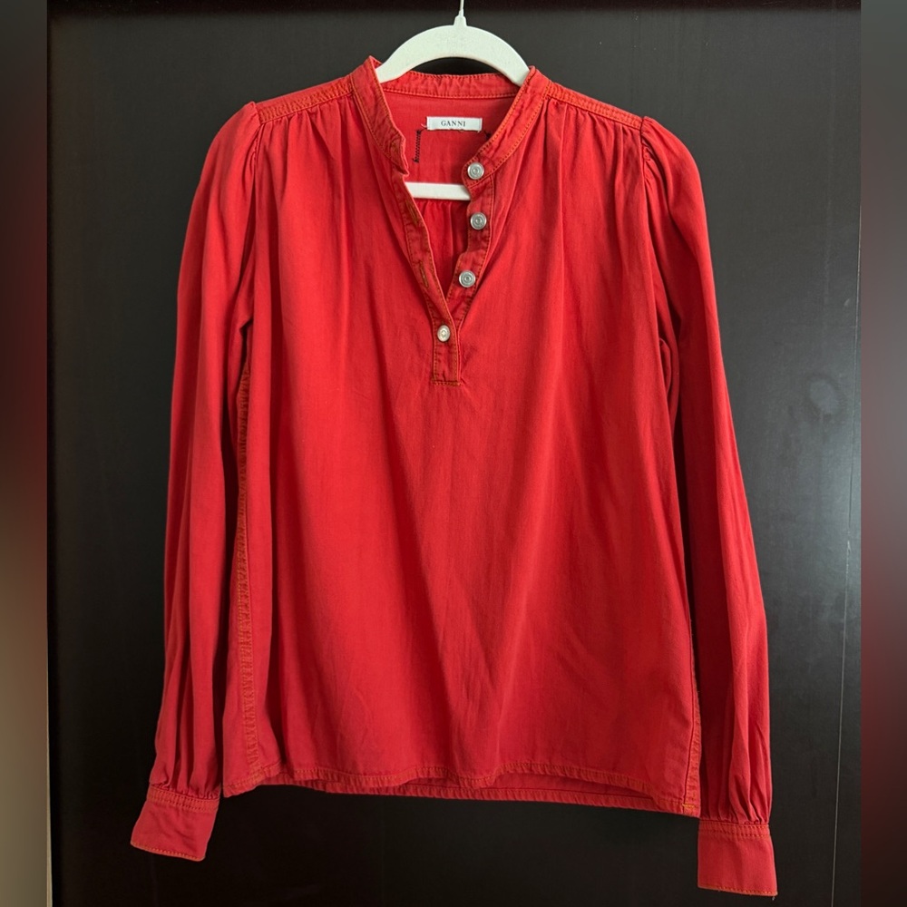 Ganni Red denim Button-Up Top